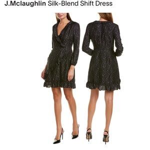 J. McLaughlin Black Floral Silk-Blend Shift Dress Size 4